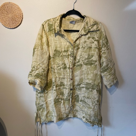 Click made in USA size XL green/ cream linen shirt - Picture 1 of 8
